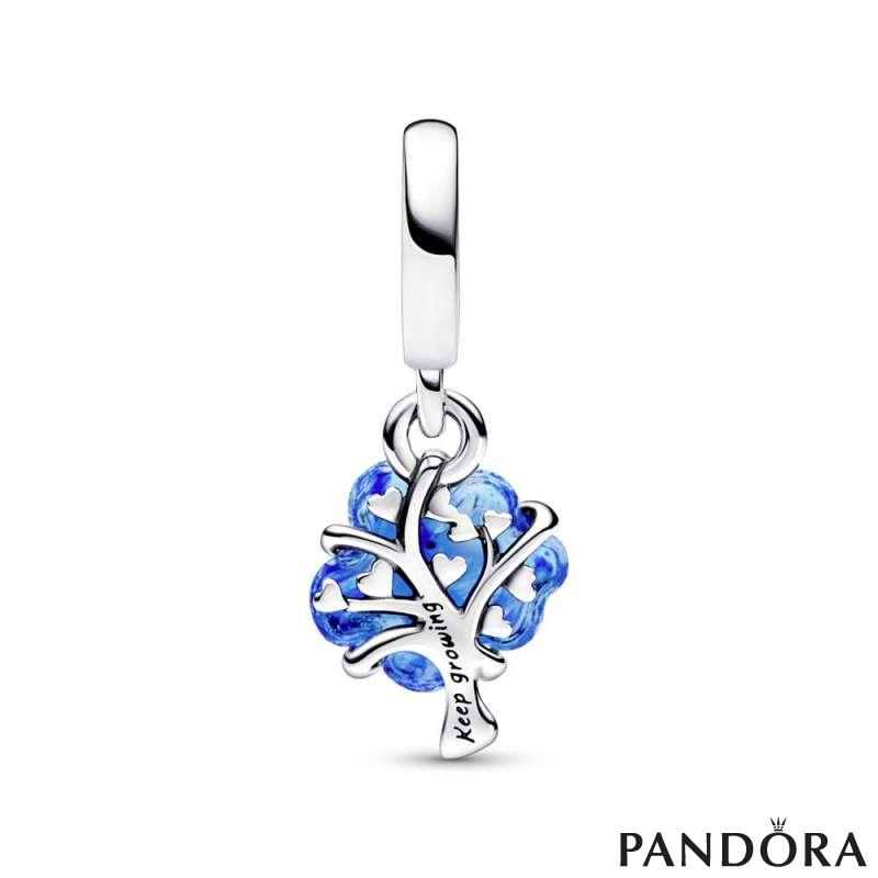 Blue Murano Glass Family Tree Dangle Charm 