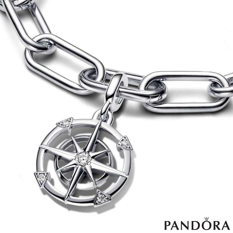 Compass sterling silver medallion with clear cubic zirconia 