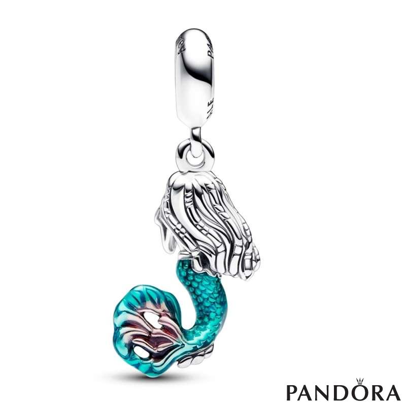 Disney The Little Mermaid Ariel sterling silver dangle with auro borealis clear cubic zirconia, transparent teal and cerise enamel 