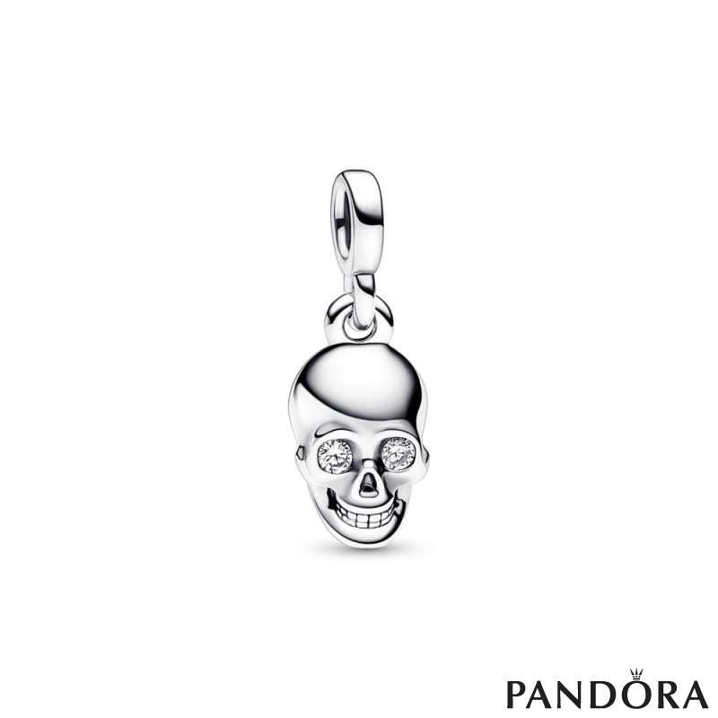 Skull sterling silver mini dangle with clear cubic zirconia 