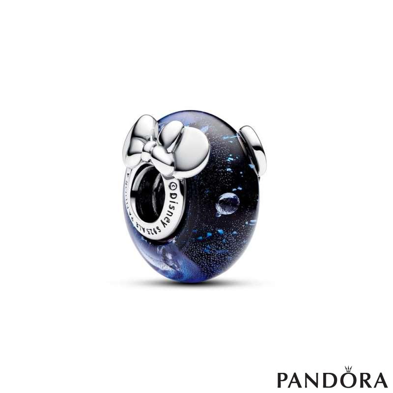 Disney Mickey Mouse & Minnie Mouse Blue Murano Glass Charm 