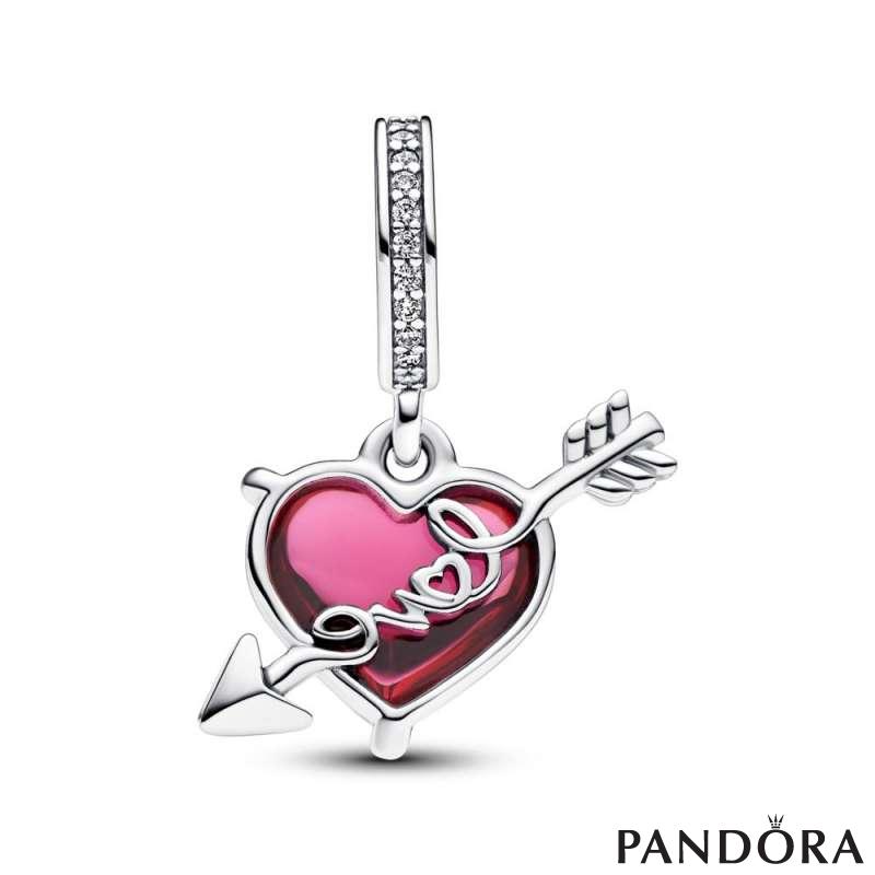 Red Heart Arrow Murano Glass Dangle Charm PANDORA