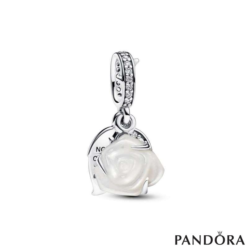 White Rose in Bloom Double Dangle Charm PANDORA
