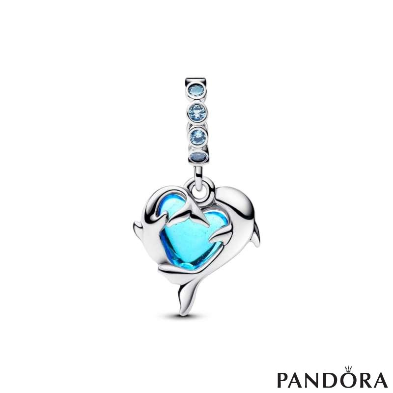Blue Murano Glass Dolphins Dangle Charm