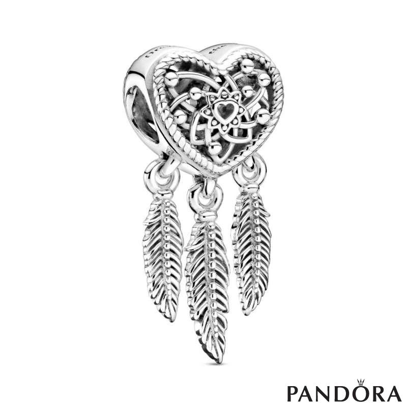 Openwork Heart & Three Feathers Dreamcatcher Charm 