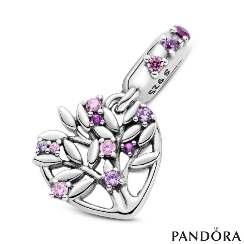 Pink Heart Family Tree Dangle Charm
