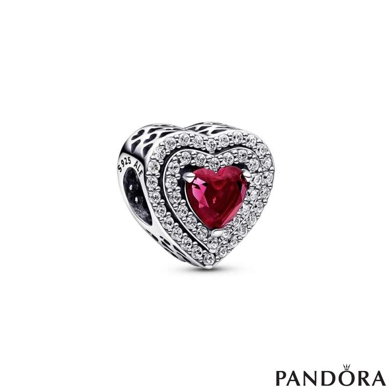 Heart sterling silver charm with cherries jubilee red crystal and clear cubic zirconia 
