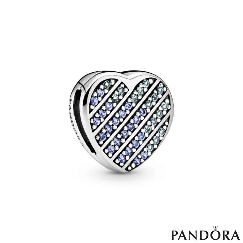 Blue Pave Heart Clip Charm PANDORA