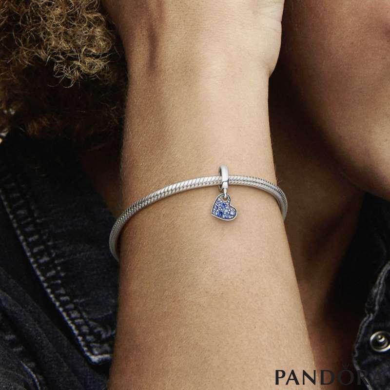 Stellar Blue Pavé Tilted Heart Dangle Charm