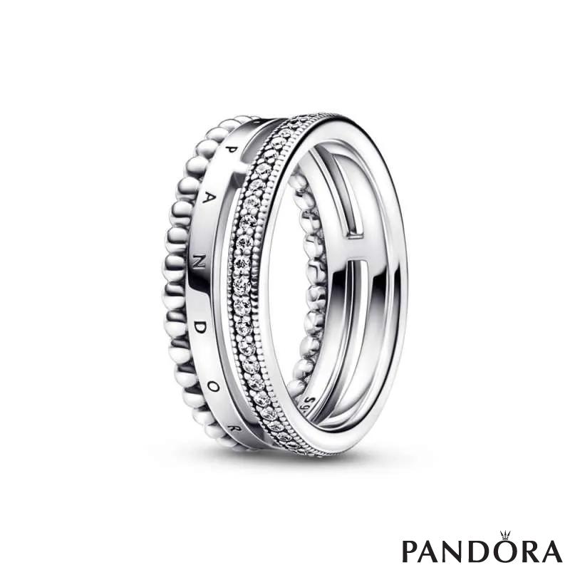 Прстен Pandora Signature logo pavé и перли