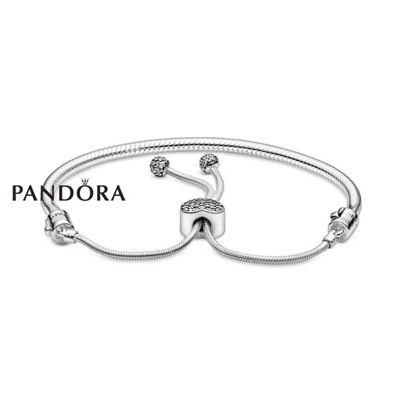 Pandora Moments Белегзија со Силиконски Подесувач во Форма на Срце со Циркони