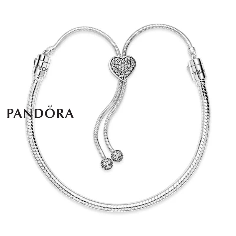 Pandora Moments Белегзија со Силиконски Подесувач во Форма на Срце со Циркони