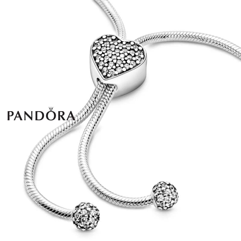 Pandora Moments Белегзија со Силиконски Подесувач во Форма на Срце со Циркони