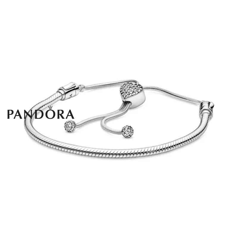 Pandora Moments Белегзија со Силиконски Подесувач во Форма на Срце со Циркони