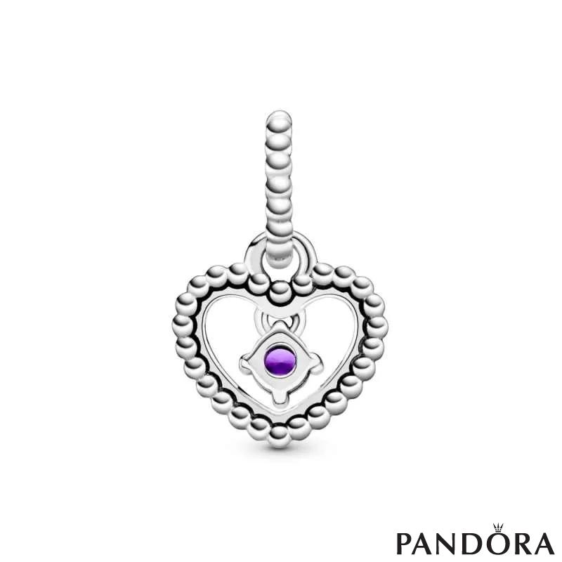 Висечки приврзок во форма на срце со перли и со пурпурен кристал 