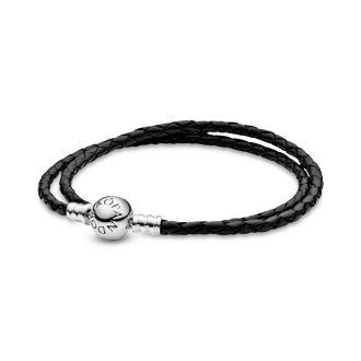 Black Braided Leather Charm Bracelet