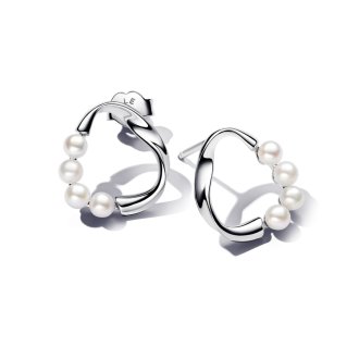 Organically Shaped Circle & Treated Freshwater Cultured Pearls Stud Earrings